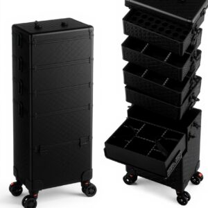 Valise 5 en 1 Yueieoun cuir noir train roulettes voyage