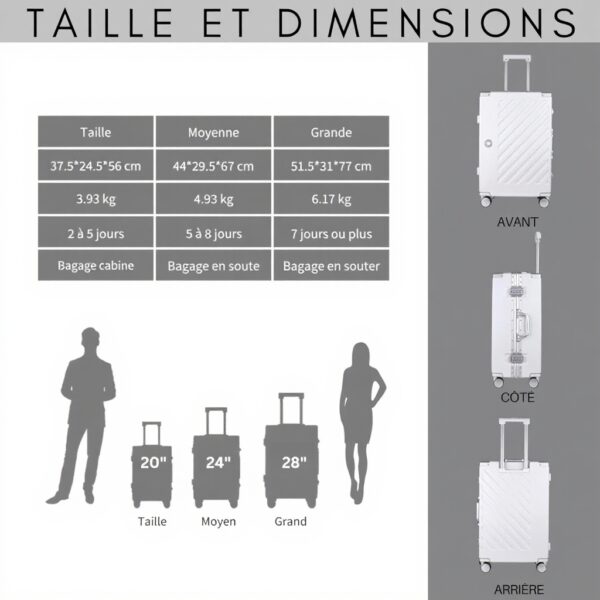 Valise rigide JLY polycarbonate sans fermeture éclair
