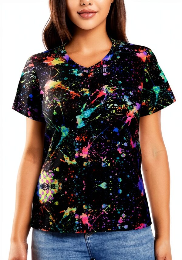 T-shirt FSCEV col V femme polyester élasthanne noir-0