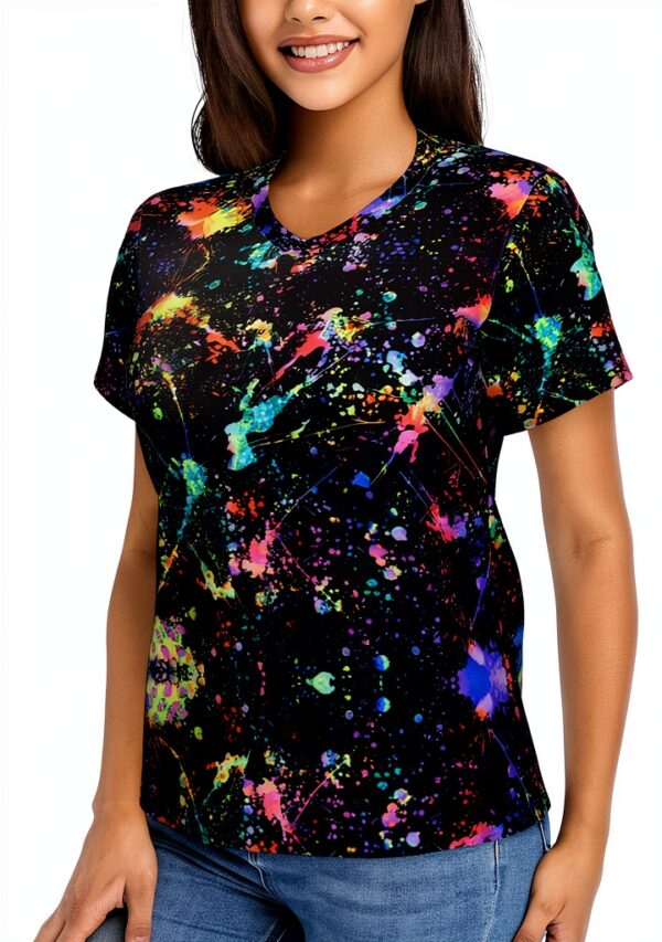 T-shirt FSCEV col V femme polyester élasthanne noir-1
