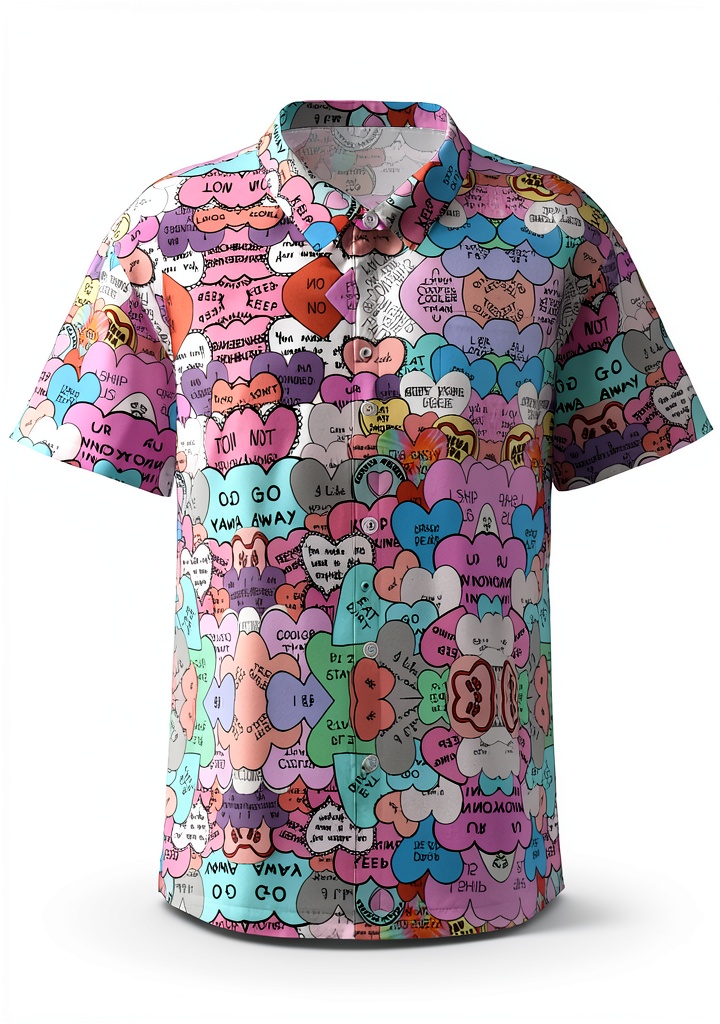 Chemise DRTGEDS imprimé coeur coloré portée en extérieur