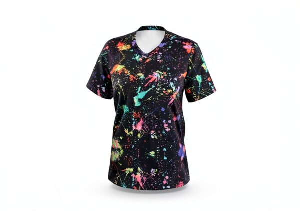 T-shirt FSCEV col V femme polyester élasthanne noir-6