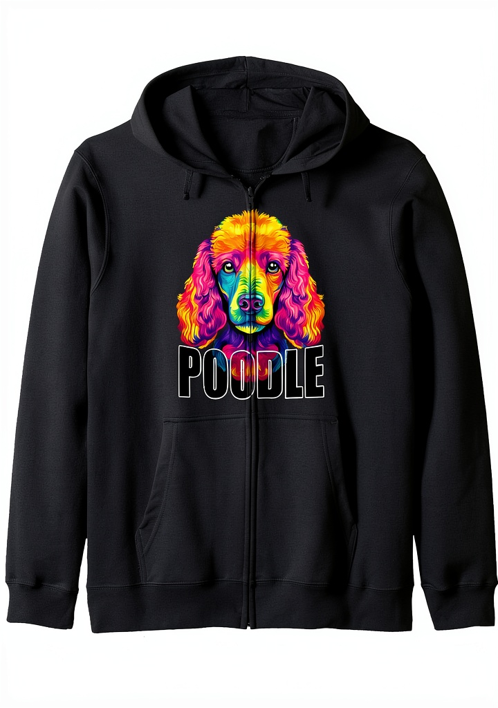 'T-shirt avec motif coloré de caniche standard sur fond uni'